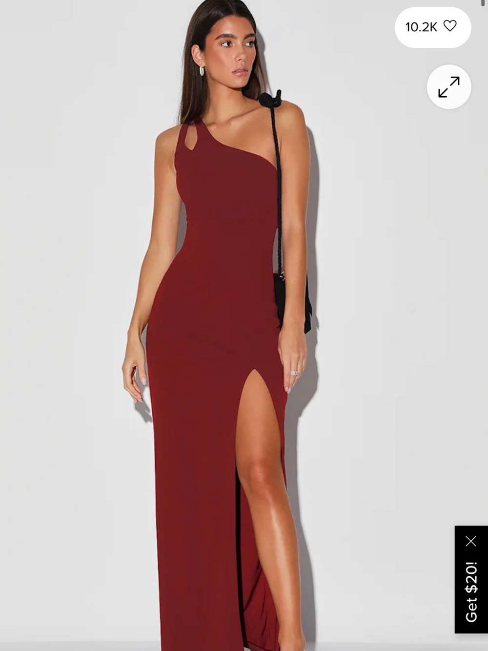 Lulus Simply Beautiful Burgundy One-Shoulder Cutout Maxi Dress